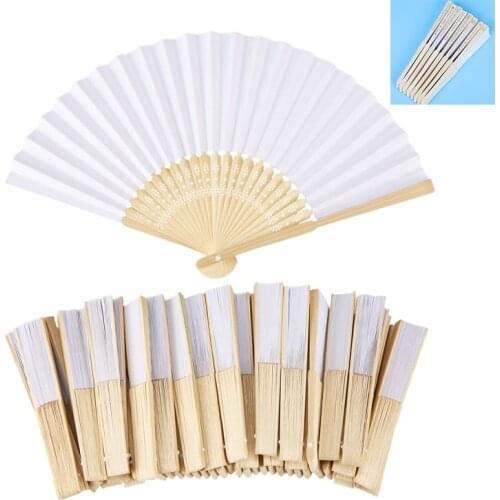 50 pcs/each hand-painted foldable paper fan portable party wedding supplies hand dance fan gift Chinese decoration 21cm (white)
