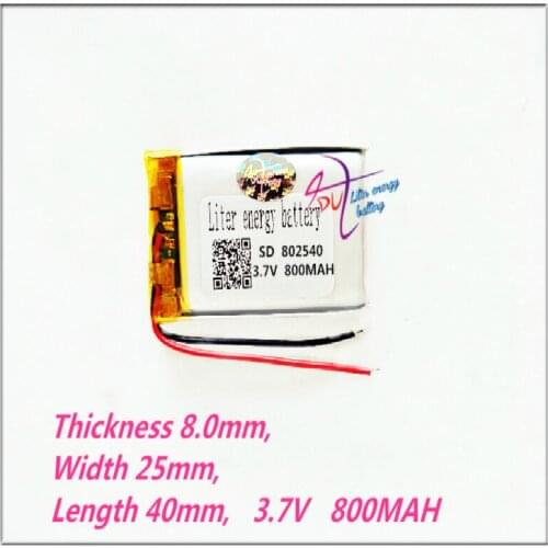 802540 3.7V 800MAH Rechargeable li Polymer Li-ion Battery For bluetooth headset MP3 MP4 speaker mouse recorder 752439