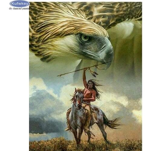 5D DIY Diamond Painting Indian warrior and eagle Full Square/Round Drill 3D Rhinestone Embroidery Cross Stitch Mosaic Gift Home