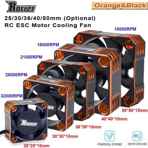Surpass Hobby Rocket 25mm 30mm 36mm 40mm 50mm Aluminum Metal Cooling Fan For RC ESC Motor Heat Dissipation-Orange&Black