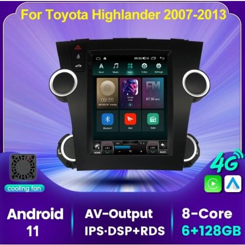 9.7'' Vertical Screen 6GB+128GB Car Multimedia GPS Navigation Radio Player For Toyota Highlander 2007-2013 Built-in Carplay Auto