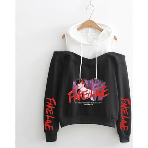 Bangtan Boys Fake Love Hoodies Kpop Sweatshirt Women Fashion Popular Off-shoulder Hoodie Tracksuit Women Streetwear Pullovers