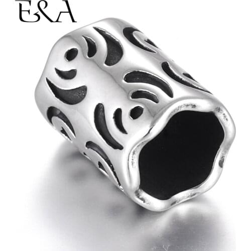 Stainless Steel Bead Large Hole Beads Blacken Tube Charms Fit 8mm Round Leather Cord Bracelet Jewelry Making DIY Supplies