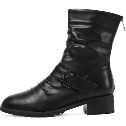 Casual Short Boots Shoes Woman British Soft PU Leather Autumn Winter Ankle Boots Unisex Fashion Buckle Short Snow Boots Western