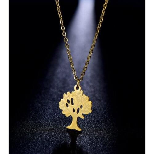 Gold Tree of Life Stainless Steel Pendant Necklace Women Steel Charms Chain Choker Necklace for Girl 2019 Gifts Dropshipping