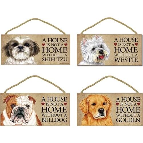 Wooden Dog Tag Plaque A House Is Not A Home Without Shih Tzu Bulldog Westie Shepherd Golden Hanging Board Gift For Pet Lovers