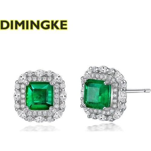 DIMINGKE 1.5CT 7*7 Emerald Diamond Stud Earrings 100%-S925 Sterling Silver Anniversary Party Fine Jewelry Wholesale