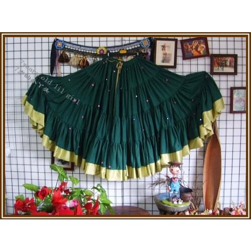 Cotton 4Tiered 18Yards Ats Gypsy Tribal Belly Dance Skirt With Border EI33