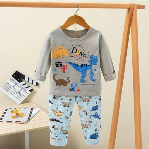 Toddler Girls 1 To 11 Y Pajamas Long sleeves Home Wear Cartoon Animal Fall Clothes Little Boys Cotton Child Dinosaur Pyjamas Set