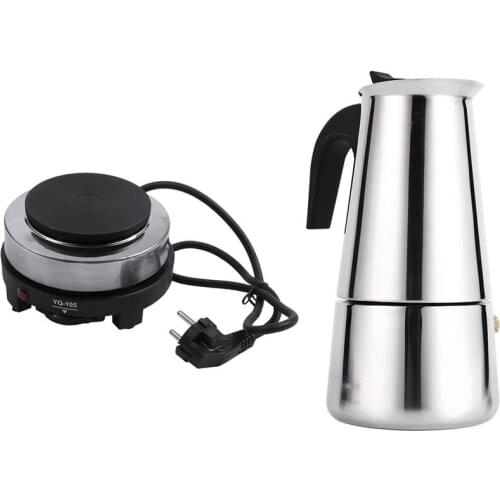 500W Electric Heater Stove Hot Cooker Plate Milk Water Coffee Eu Plug & Stainless Steel Moka Latte Espresso Coffee Maker