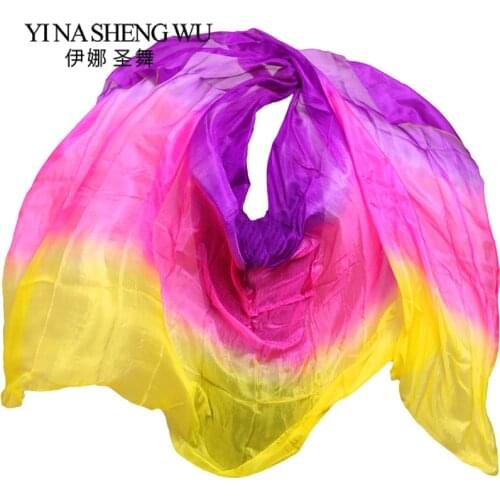 1 pc high quality dance veils handmade natural silk belly dance veil yellow+rose+purple color 250*114 cm belly dance accessories