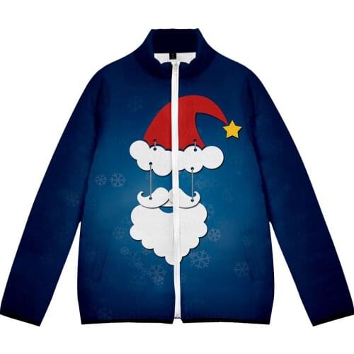 Hot Sale New Product Christmas 3D European And American Fashion Casual Men 's And Women' s Stand Up Collar Cotton Jacket
