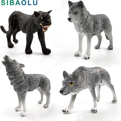 Simulation Leopard Wolf Black Panther Animal model figurine home decor miniature fairy garden decoration accessories gift toys