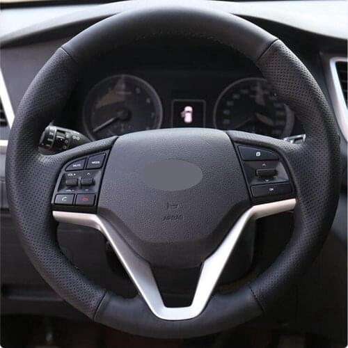 DIY Car Steering Wheel Cover Hand-Stitched Non-slip Black Artificial Leather For Hyundai Tucson 3 2015 2016 2017 2018 2019
