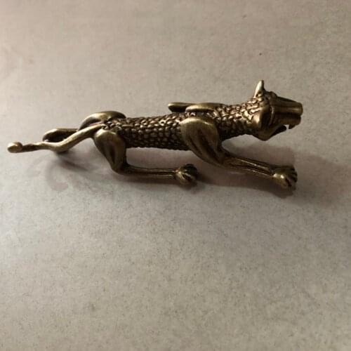 CHINA antique Pure copper fengshui lovely leopard small Statue Metal crafts family decorations pendant