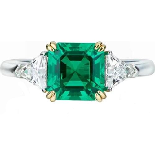 Trendy 100% 925 Sterling Silver Asscher Cut Emerald Created Moissanite Gemstone Wedding Party Luxury Ring For Women Fine Jewelry
