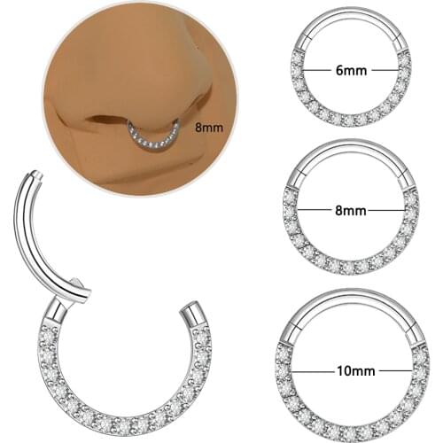 3pcs Crystal Cartilage Earring 316L Surgical Steel Septum Clicker paved front zircon Segment Ring Daith Earring Piercing 16g
