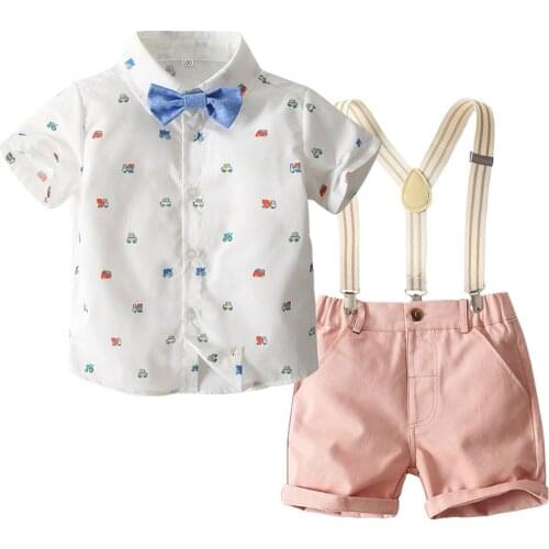 2 3 4 5 6 Years Boys Set Toddler Kids Clothes Children Short Sleeve Shirt Suspender Bow Tie Shorts Kids Casual Suits Plaid