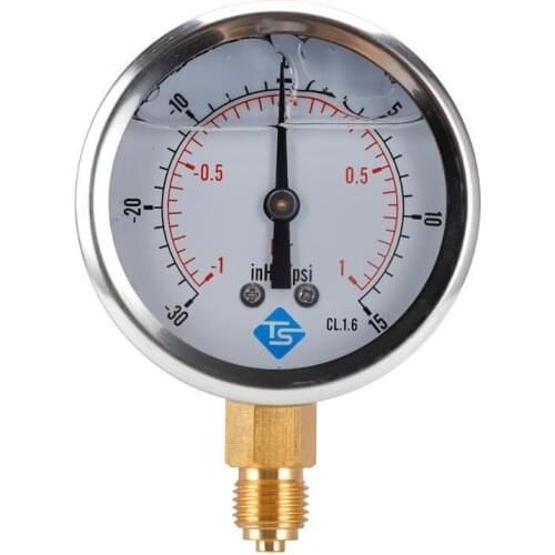 Compound Pressure Vacuum Gauge Glycerine Filled 68mm -1-1bar-30-15inhg/psi 1/4 BSP Bottom