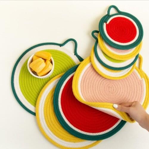 Round Potholder Table Mat Nordic Western Placemat Bowl Mat Tea Coaster Cute Cotton Dinner Plate Mat Kitchen Dining Table Decor