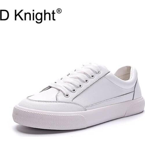 Hot Selling Womens Casual Genuine Leather Flat Lace Up Sneakers Ladies Fashion Concise White Cow Leather Shoes Women Sneakers