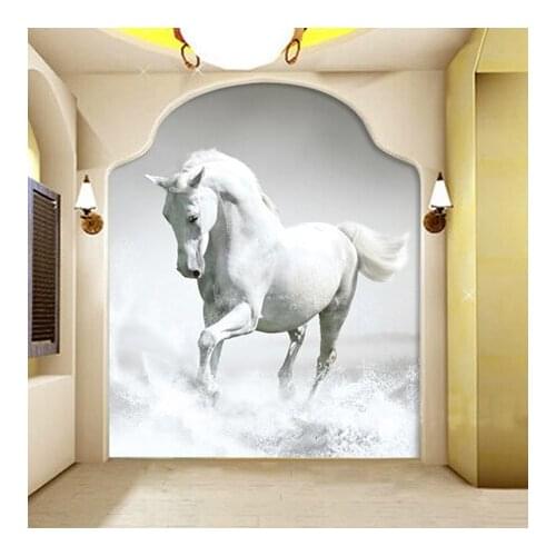 Custom Large Murals 3d Photo Murals White Horse 3d Wall Mural Wallpaper for Entrance Animal Murals for Living Room