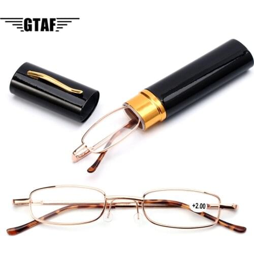 Pen Holder Spring Reading Glasses Portable For Men And Women Metal Case Spring Hinge Eyeglasses Vision Care Glasses +1.00~+4.00