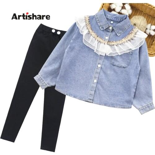 Teen Girls Clothing Denim Jacket + Pants Clothing For Girls Patchwork Girls Tracksuit Summer Childrens Clothes Girl