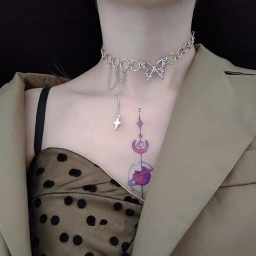 New Hollow Butterfly Cross Long Tassel Punk Hip-hop Necklace Clavicle Necklace Ladies Jewelry Halloween Party Exquisite Gift