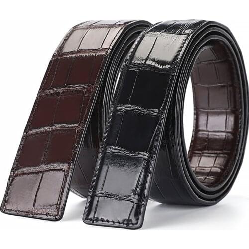 Mans No Buckle Cowhide Leather Belts For Man High Quality Belts Male Crocodile Pattern Waist Belt Man Luxury Vintage Belt Strap
