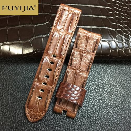 FUYIJIA Crocodile Back Bone Skin Watchbands Men Custom Alligator Watch Band Genuine Leather Belt 20MM 22MM 24MM Handmade Strap