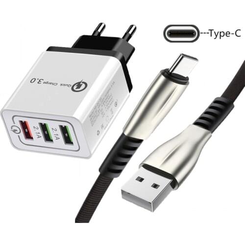 For Samsung Galaxy A50 A70 A71 A51 A30 A31 M31 M51 Mobile Phones QC 3.0 Fast Wall Charger EU Plug 5A Type-c USB C Cable Charger