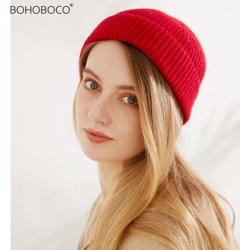 2021new Cashmere knit hat soft Winter Warm High Quality Female Solid Color Knitted Hat exquisite real striped and folded melon s