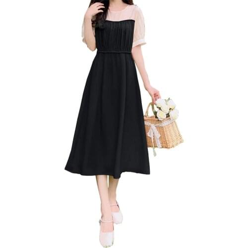 Chiffon Summer Fake 2 piece set Fashion Solid Color Dresses Patchwork New Temperament A-Line Princess Dress FC1311