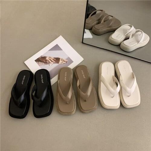 Sexy Flip Flops Women Platform Wedge Slippers Square Toe Female Fashion Summer Casual Shoes Light Sole Ladies Luxury Brand Slide