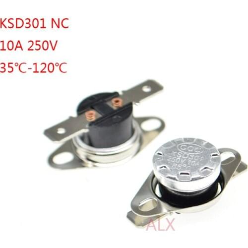 5PCS KSD301 250V 10A thermostat temperature Thermal Control switch normally Closed 40 45 50 60 70 75 80 90 100 110 120 Degree