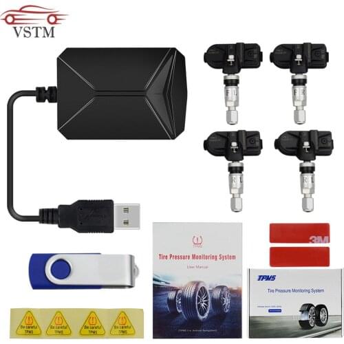 USB Android TPMS Car Tire Pressure Monitor 4 External Sensor 116psi Monitoring Alarm System Wireless Transmission TPMS for DVD