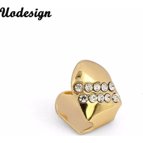 Vampire Fang Crystal Single Cap Gold Tone Canine Custom Tooth Grills Fangs Dracula Teeth Grillz