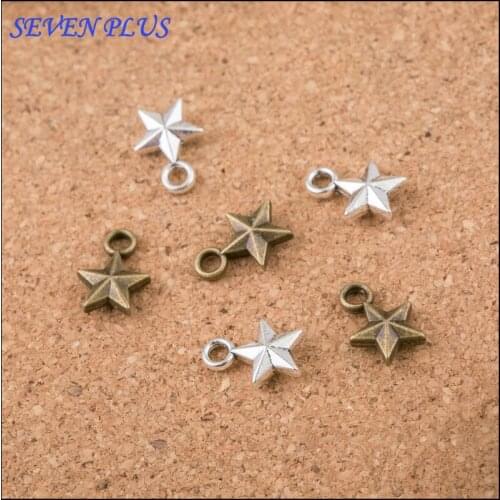 High Quality 100 Pieces/Lot 8mm*1mm Antique Silver plated Antique Bronze Diy Jewelry Making Small Star Charms