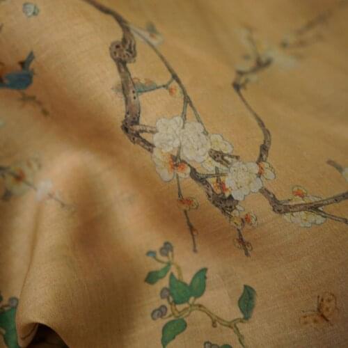 High end pure ramie fabric Beautiful Cold plum blossom sewing fashion dress shirt cheongsam tissu