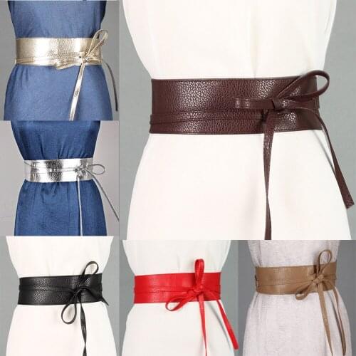 Women Lady Wide Corset Waistband Dress Elastic Stretch Faux Leather Waist Belt BLTYN0305
