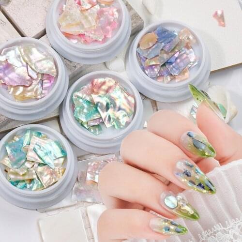 1 jar Mix Color Texture Natural SeaShell 3d Charm Nail Art Decoration Slices Crushed Shell Nail Glitter Flakes DIY Tips