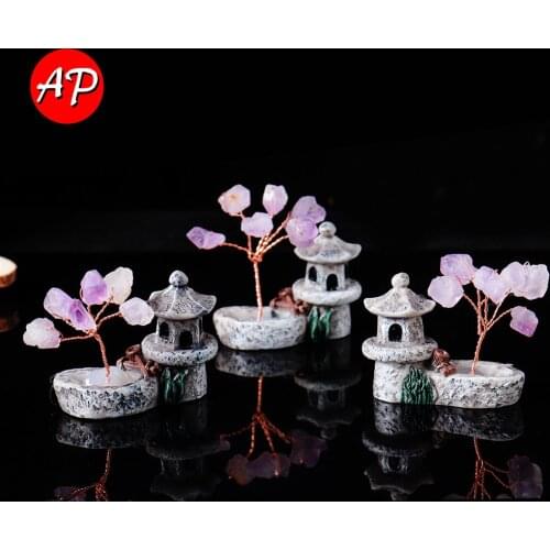1PC Natural Crystal Amethyst Tree Mineral Ornaments Healing Stone Home Decoration Lucky Tree Pavilion DIY Decorate Holiday Gifts