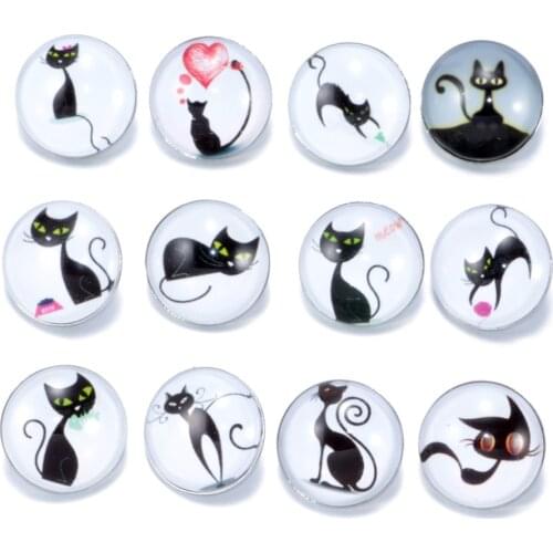 12pcs/lot Mixed Colors Lovely Art Cat 18mm snap button Jewelry Faceted glass Snap Fit snap Bracelet Button Jewelry KZ0179
