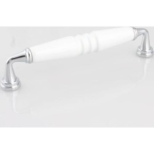 128mm modern fashion white silver furniture handles silver kitchen cabinet drawer handle 5" white ceramic chrome dresser pull
