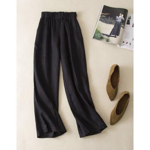 2021Casual Pants Plus Size Elastic Waist Cotton Linen Wide Leg Pants New Arrival Spring Summer Korea Fashion Women Loose