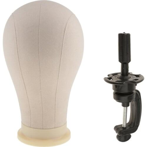 23 inches Cork Canvas Block Mannequin Head with Black Desk Mount Holder Stand Set