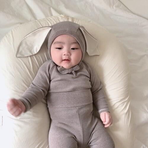 2021 Autumn New Cotton Baby Girl Clothes Set Long Sleeve Bodysuit + Leggings + Bunny Ear Hat 3pcs Infant Cartoon Clothes Suit