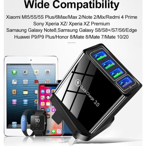 Q4 5.1A QC3.0 Fast Charging 4USB 4 Port Mobile Phone Charger Power Adapter AC100-240V, 50 -- 60Hz Fast Charging Orange