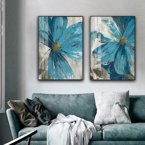 Abstract Blue Flower Canvas Painting Modern Nordic Prints and Posters Wall Art Pictures for Living Room Home Decoration Unframed